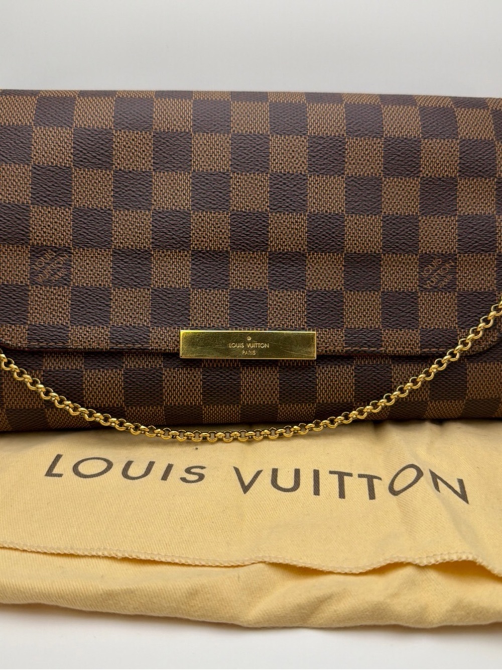 Louis Vuitton Favorite MM Brown Damier Ebene Chain Clutch Wallet- Discontinued